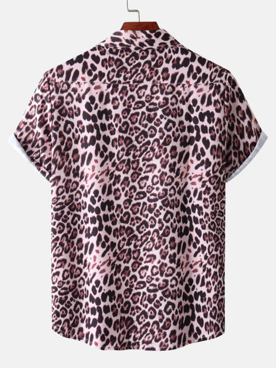Chemise à manches courtes imprimé léopard pour homme
