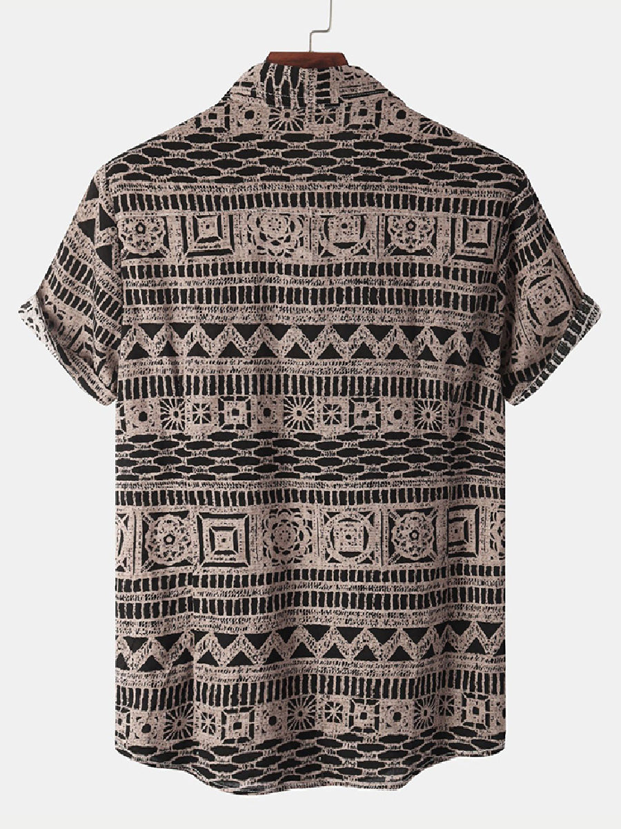 Men's Floral Print cotton short sleeve shirt