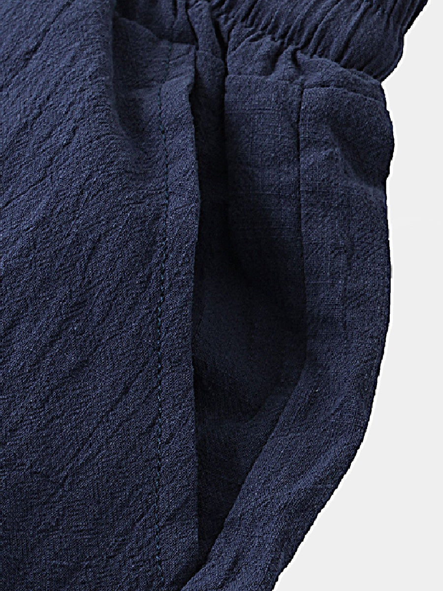 Pantaloncini casual da uomo in cotone lino da spiaggia tinta unita