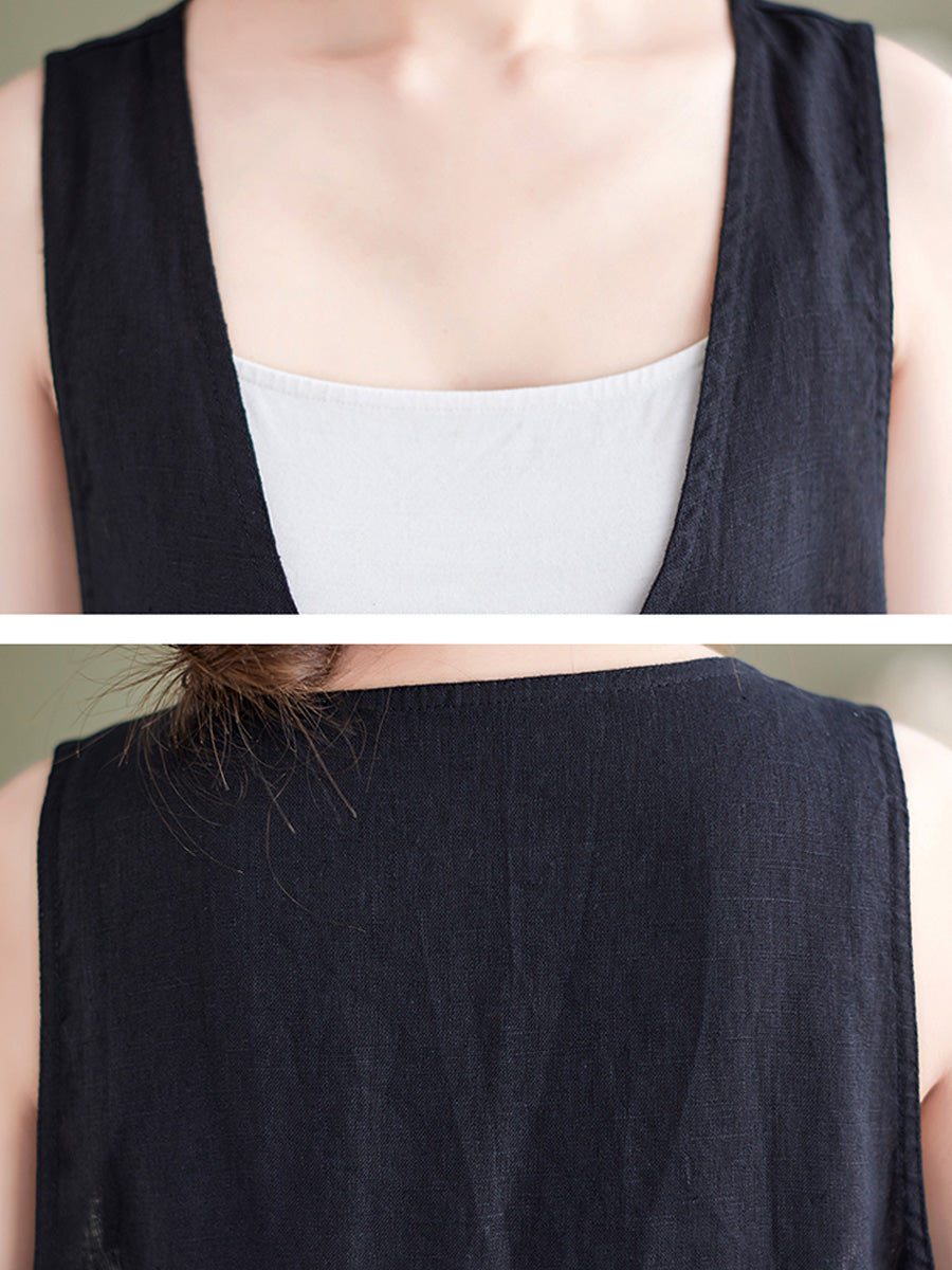 Cotton and linen V-neck sleeveless dress