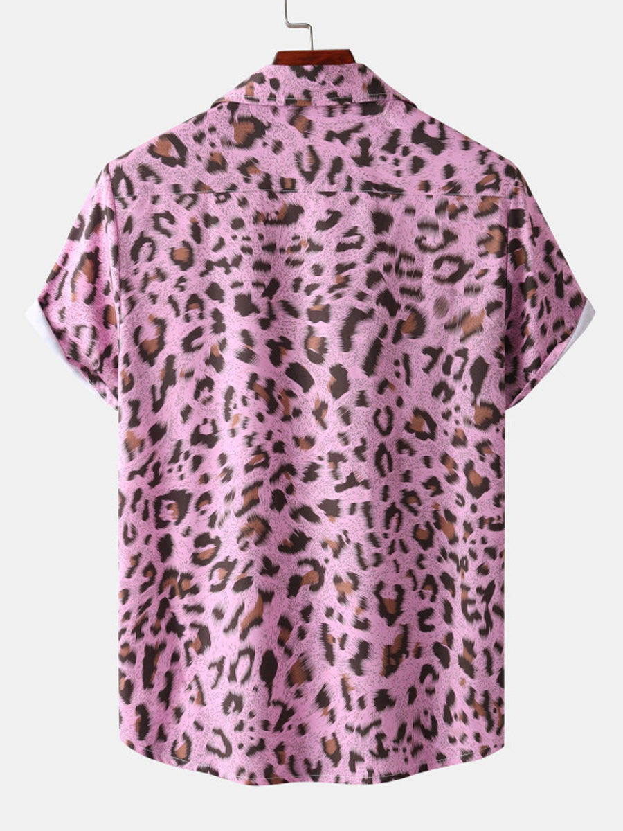 Chemise à manches courtes imprimé léopard pour homme