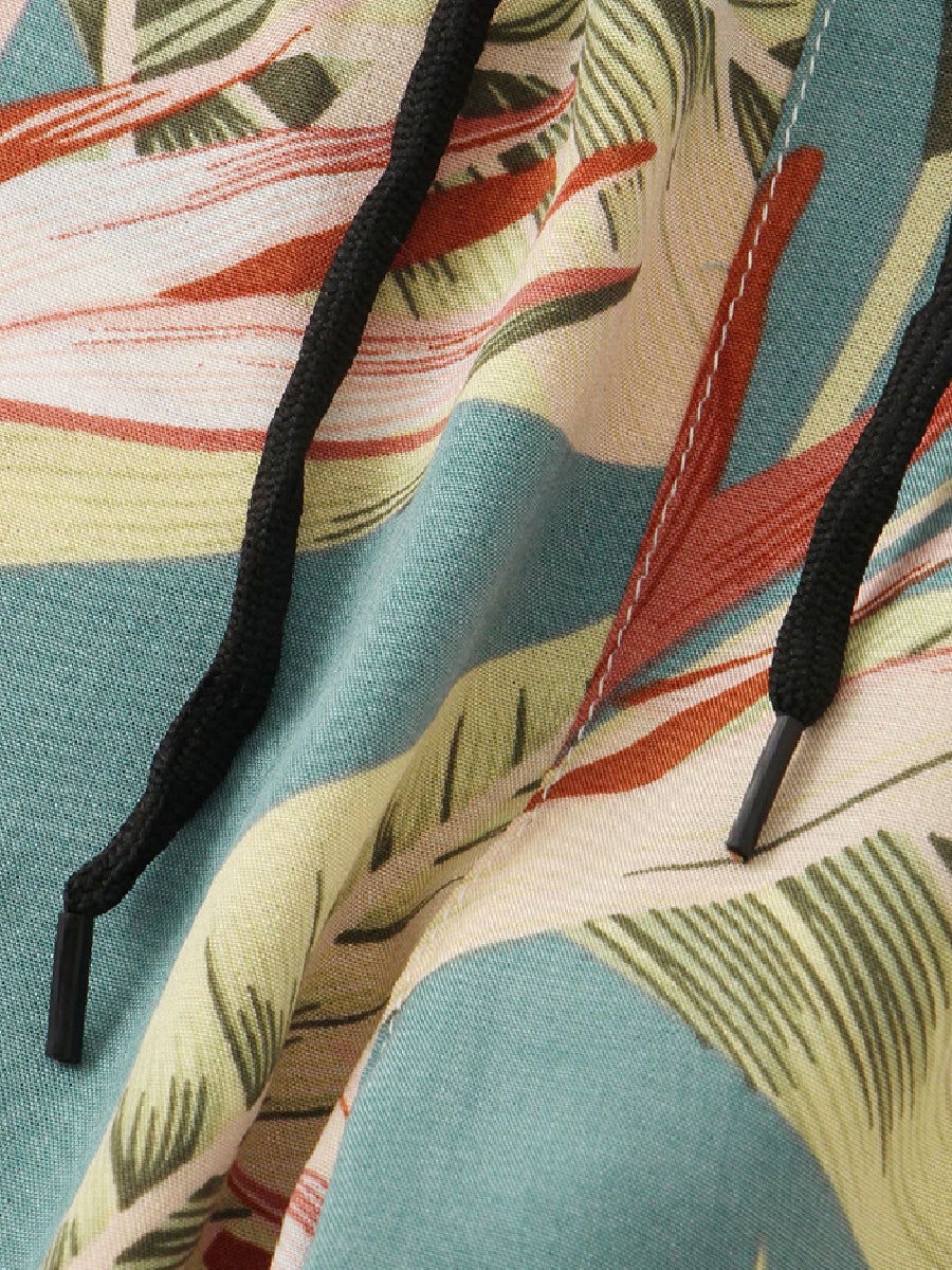 Pantaloncini casual da uomo in cotone e lino hawaiano per le vacanze