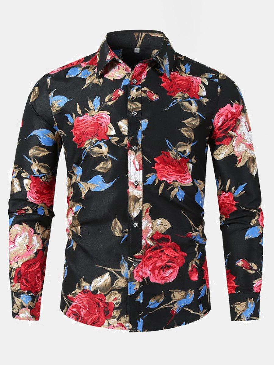 Chemise à manches longues à imprimé floral pour hommes