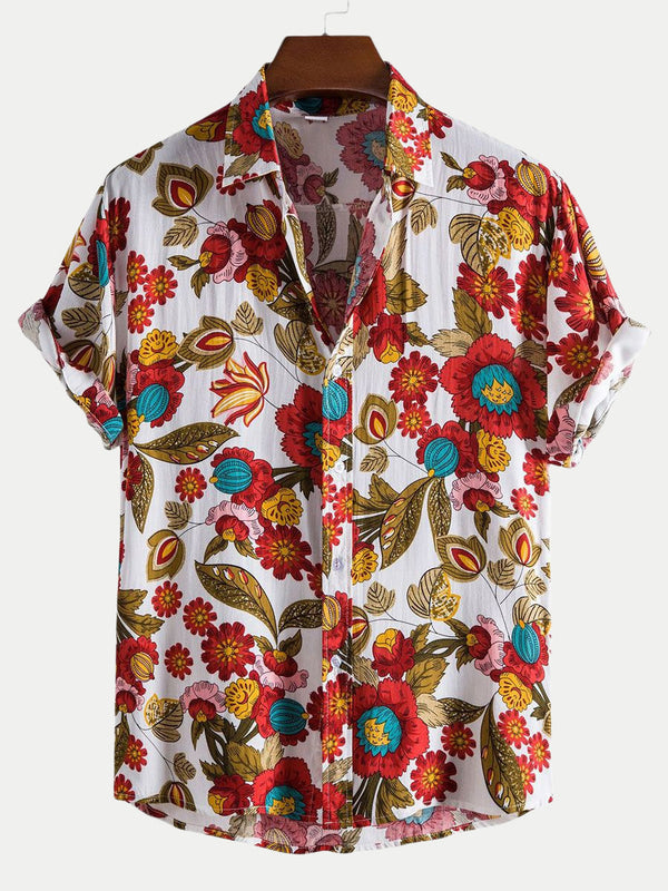 Camicia da uomo a maniche corte con stampa floreale