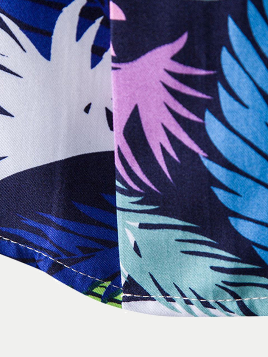 Chemise homme manches courtes imprimé feuilles
