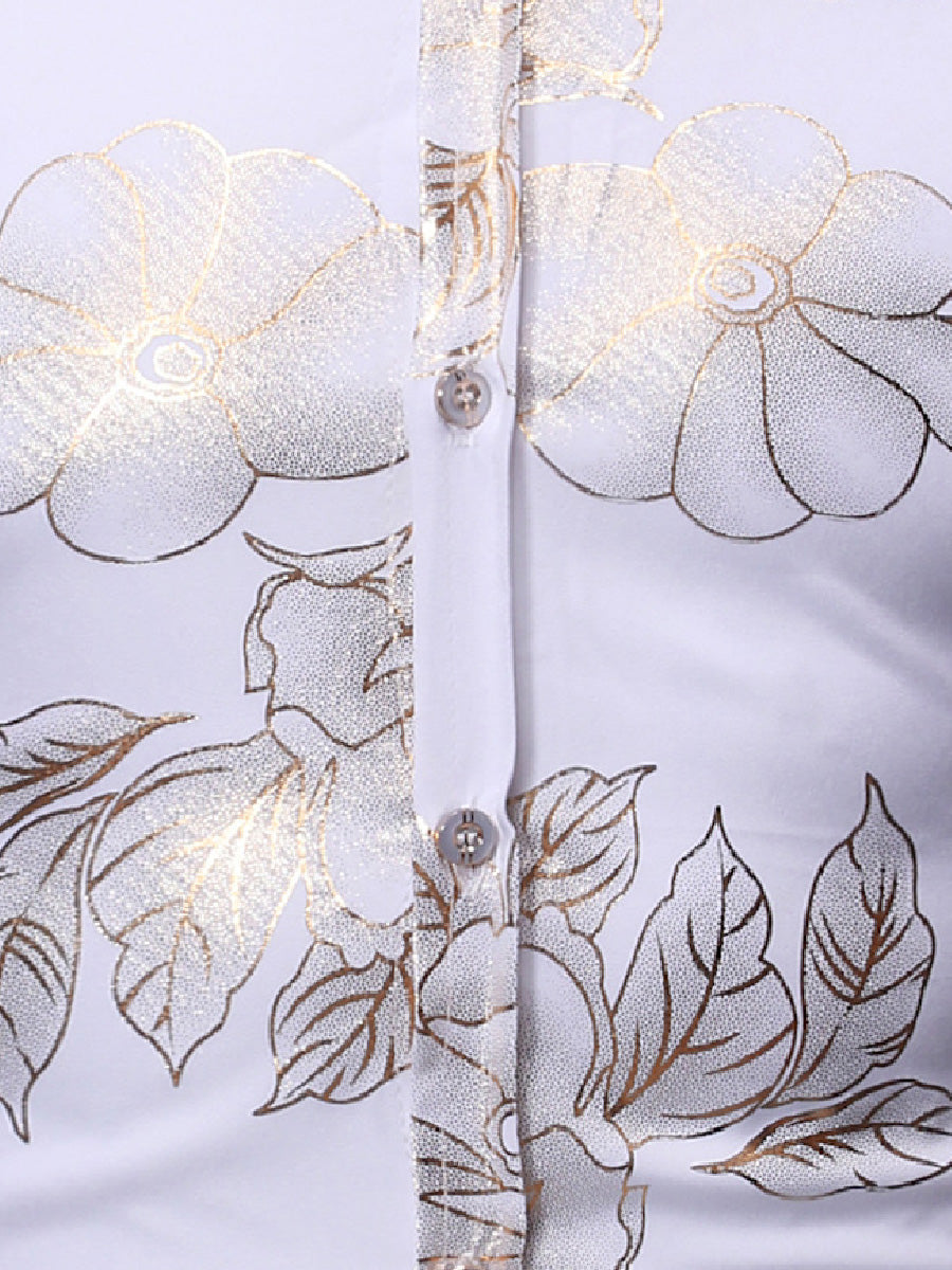 Chemise manches longues fleuri doré homme
