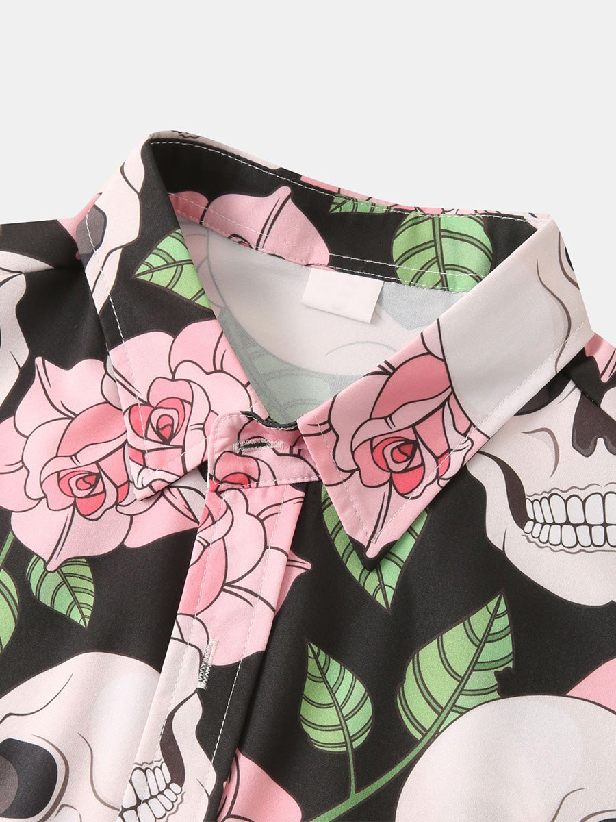 Chemise à manches courtes à imprimé tête de mort pour homme