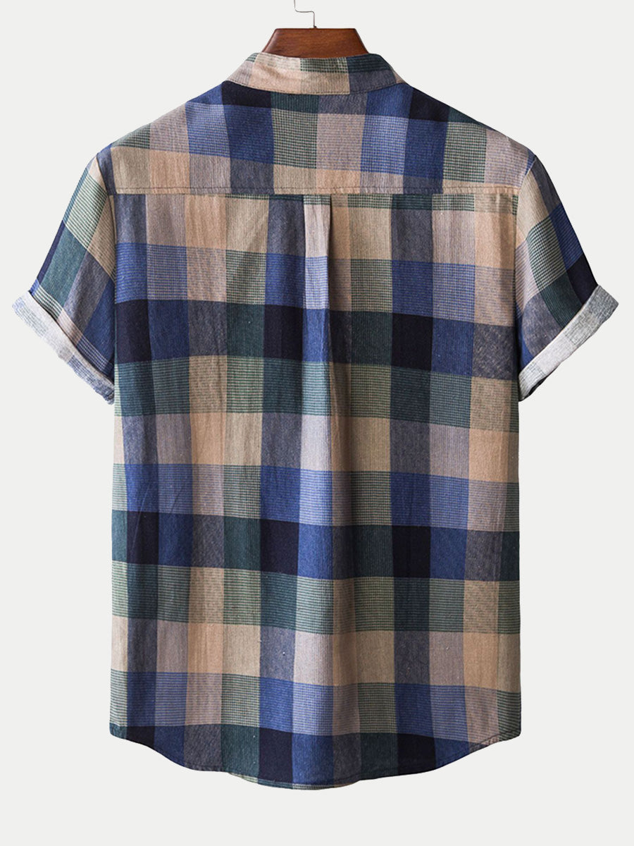 Chemise décontractée à carreaux à manches courtes pour hommes
