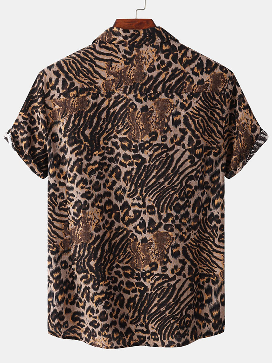 Camicia da uomo a maniche corte con stampa leopardata
